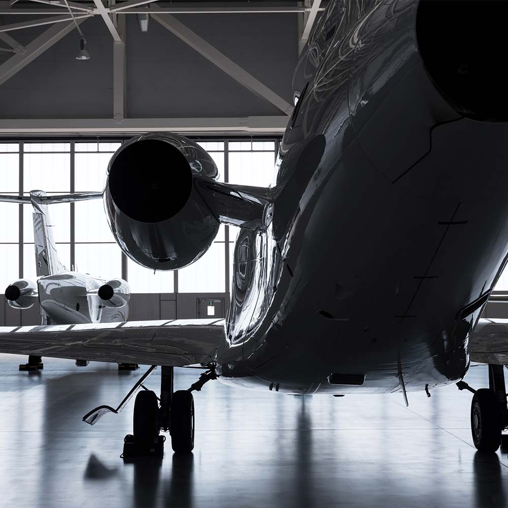 private planes within hangar