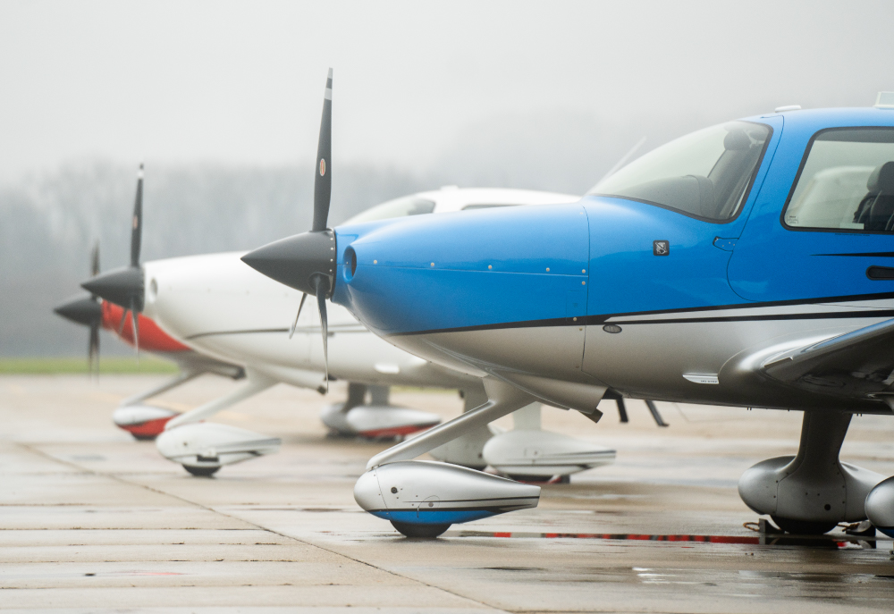 Close up of Cirrus planes' noses on the ground